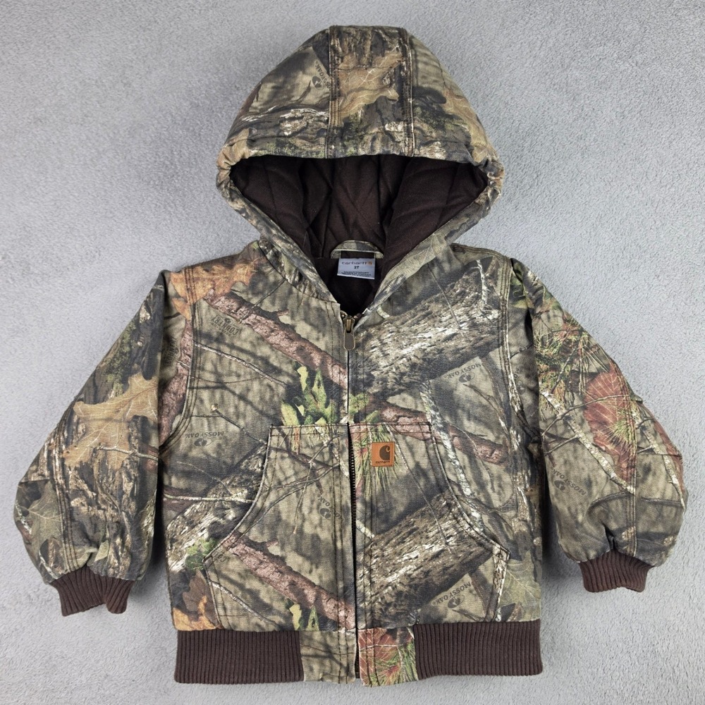 Carhartt Hooded Active Jacket Toddler 2T Mossy Oak Camo Canvas Insulated Brown